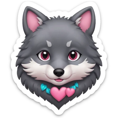 cute dark grey wolf inside heart sticker