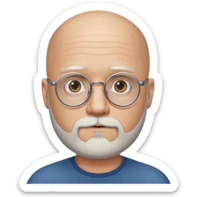 Homem com 50 anos careca com barba branca aparada e com óculos redondos  sticker