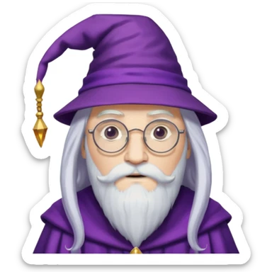 dumbledore, long white hair, wear purple magic hat, glasses sticker