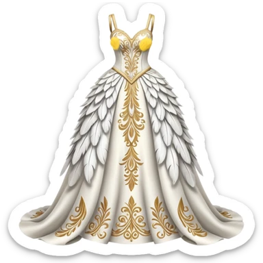 Hyper Realistic ornate Wedding dress displays  with feathers  sticker