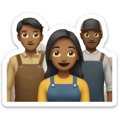 barn with two farmers, one male and one female and some customers of various ethnic backgrounds sticker