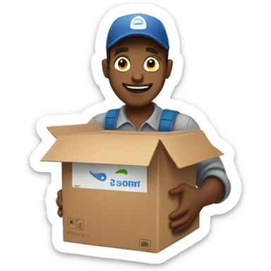 a delivery guy handles a box to customers sticker