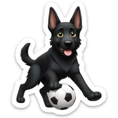 Black German shepherd playing football sticker