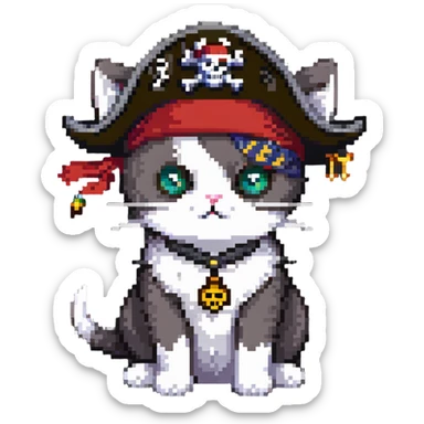 cat as pirate with pirate hat and eye patch sticker