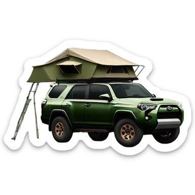 Army Green Toyota 4runner with bronze wheels and a cvt Mt. hood rooftop tent sticker
