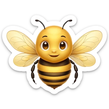 Cinematic Cute Bee Portrait Emoji, Head tilted playfully and inquisitively, featuring a delightfully small, fuzzy body with bright, sparkling eyes and adorable, delicate wings, Simplified yet irresistibly adorable features, highly detailed, glowing with a warm, inviting glow, high shine, affectionate and lively, stylized with a touch of whimsical honeyed charm, soft glowing outline, capturing the essence of a mischievous yet endearing bee that seems as if it could buzz out of the screen into your arms! sticker