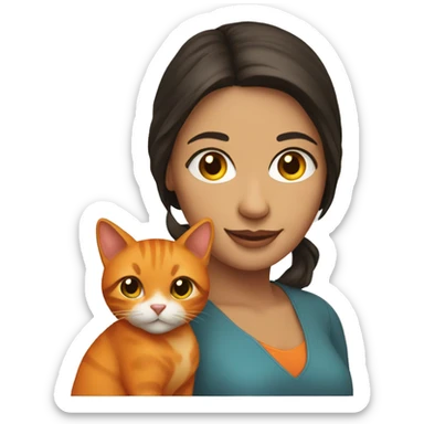pretty brunette woman holding orange cat sticker