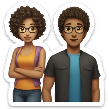 a couple of teenagers with glasses, the girl has curly hair and the boy has short hair sticker