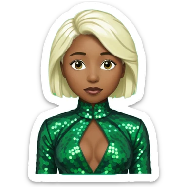 Cynthia Erivo with platinum blonde hair, dark green sequin outfit sticker