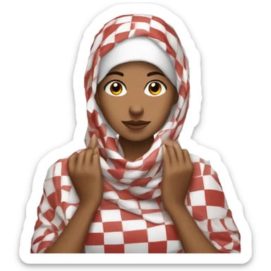 woman fixing red and white checkered kuffiyeh with her hands sticker
