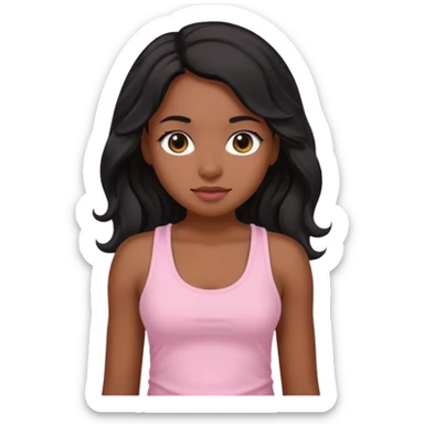 brown skin lady with long wavy brown-ish black hair wearing a baby pink tank top sticker