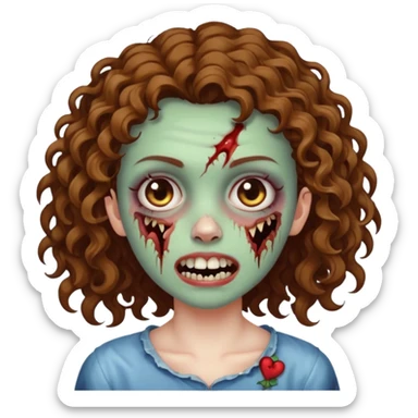 zombie girl with a face scar, curly hair & a tooth gap sticker