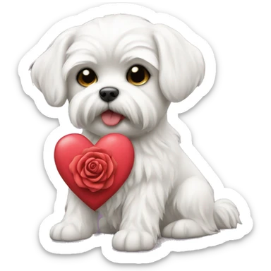 maltese with rose heart sticker