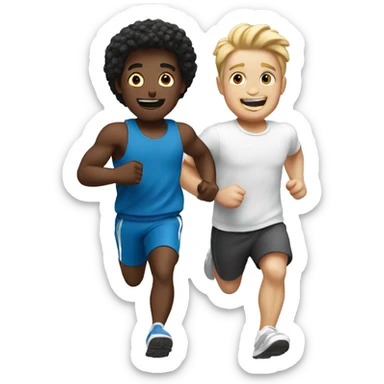 two white friends running together sticker