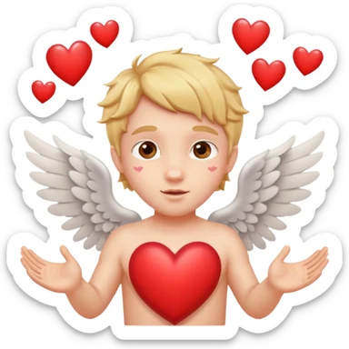 Cupido rodeado de corazones volando mostrando sus alas y su arco   sticker