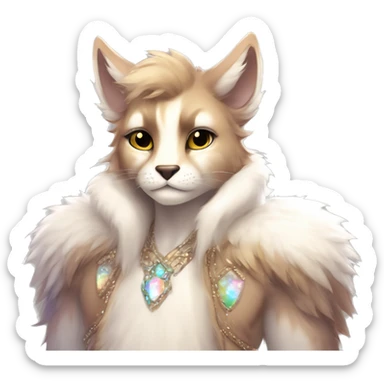 Furry, sparkle, iridescent, colorful, pastel, edgy, cool, fantasy beautiful, brown, beige, white, divine, godly, angelic, animal, anthro, full body, fursona, feline sticker
