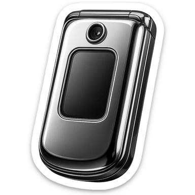 Y2K folder phone with a selfie camera, shiny chrome and neon accents sticker