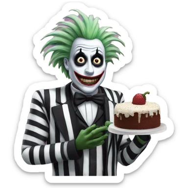 beetlejuice hold a cake sticker