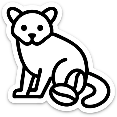 luwak civet with coffee beans, outlined icon, black and white, no fill, simple and recognizable sticker