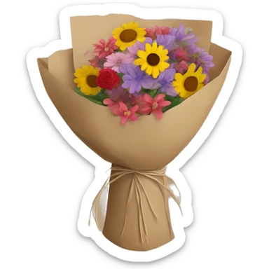 Bouquet with brown paper wrapping sticker