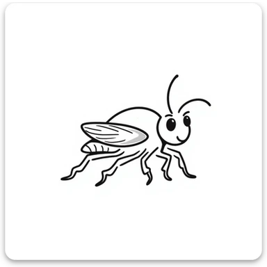 hand-drawn doodle style katydid, playful lines and simple shapes sticker