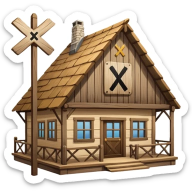 an inn with a big X on it sticker