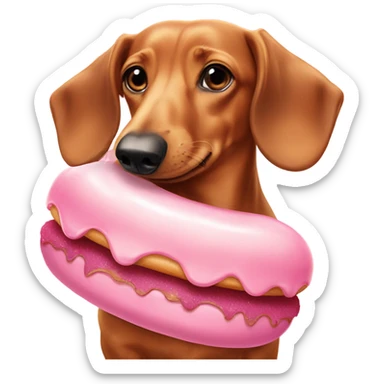 dachshund licking a pink frosted doughnut￼ sticker