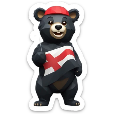 Happy Lowpoly black bear with flag ua sticker