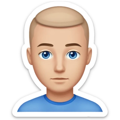 A guy with a buzzcut and blue eyes sticker