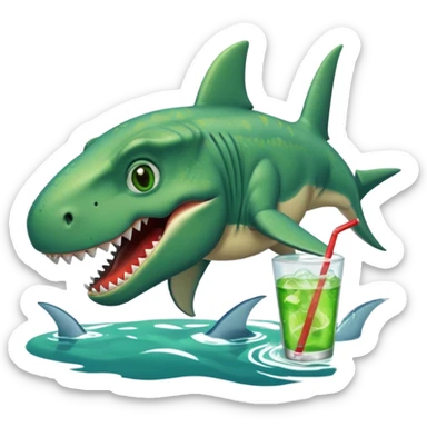 Dinosaur swimming with shark drinking soda sticker