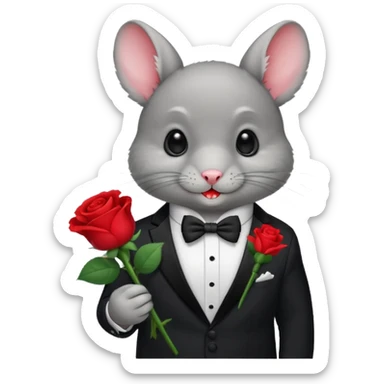 Chinchilla in a tuxedo holding a flower in its mouth sticker