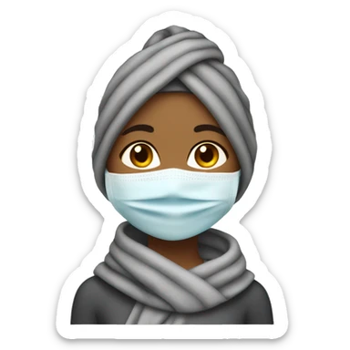 Girl with a towel on head and a face mask sticker