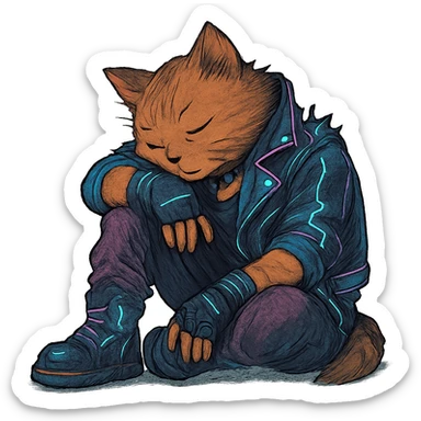  a anthro cat laying down his head to nap, punk gothic style, futuristic cyberwave cyberpunk, sitting position sticker