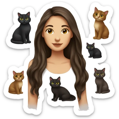 Two long hair brunettes with two cats around  sticker