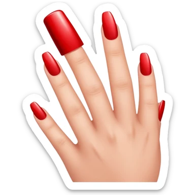 left hand receiving red nail polish, glossy finish, bright and saturated red, smooth gradient, minimal details, clean and shiny
 sticker