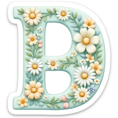 White pastel flowery romantic alphabet letter sticker