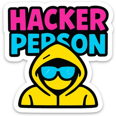the phrase HACKER PERSON as a bold, eye-catching logo or icon in vibrant pop colors style sticker