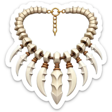 barbarian necklace object icon, necklace made of bones and fangs, rugged tribal jewelry, 3D cartoon, mobile game icon style, centered, clean background, no text, no watermark sticker