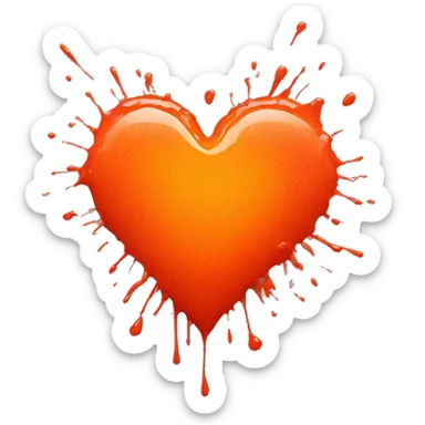 splattered paint heart glowing red-orange warmth sticker