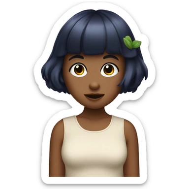 tan girl with short black bangs eating blueberries sticker