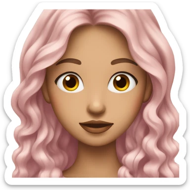 A fair girl with long hairs little wavy and brown eyes plumped pink lips and dark circles sticker