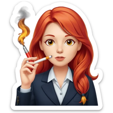 long hair red head office girl, smoking electric ciggarette sticker