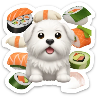 White fluffy puppy sushi roll sticker