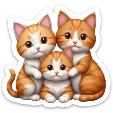 3 kittens cuddling together all different colours, the first one is grey and white, the second is ginger and white and the third is brown tabby and white sticker