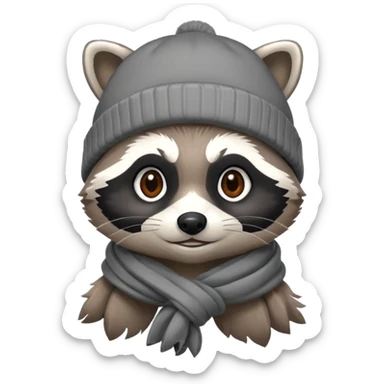 Racoon with scarf and beanie cap sticker