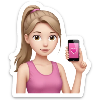Девушка, бледная кожа, глаза серого цвета, светло русые, длинные волосы, собранные в хвост, розовая майка без рукавов sticker