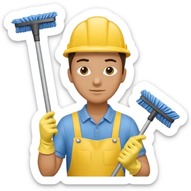 Custodian with yellow rubber gloves, mop sticker