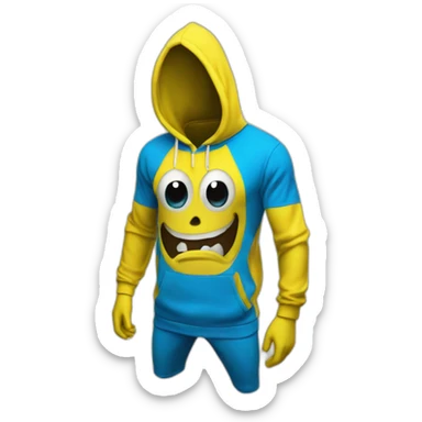 banana dominus hoodie, yellow with blue scary eyes sticker