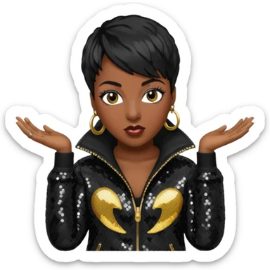 Missy Elliott with short black hair, black sequin outfit sticker
