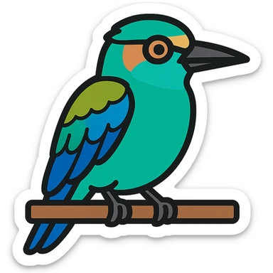 Convert this European Roller bird into a simplified emoji style with clear and recognizable features at small size. Keep vibrant blue and green colors. Transparent background. sticker